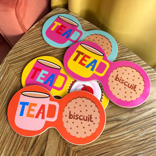 Tea and Biscuits Double Coaster Orange