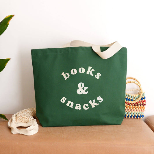 Books & Snacks Forest Green Canvas Tote Bag