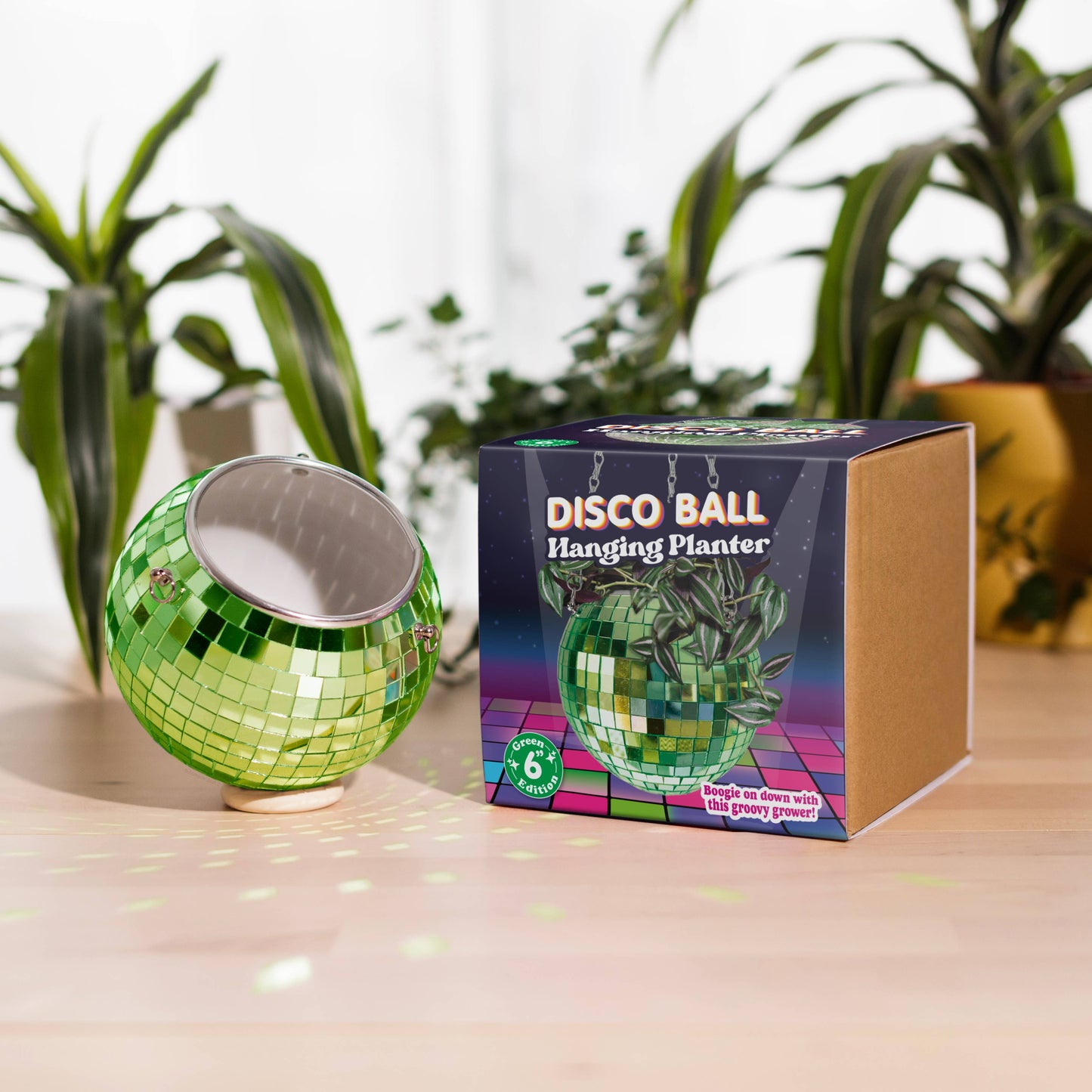 Disco Ball Hanging Planter - Green (6in)