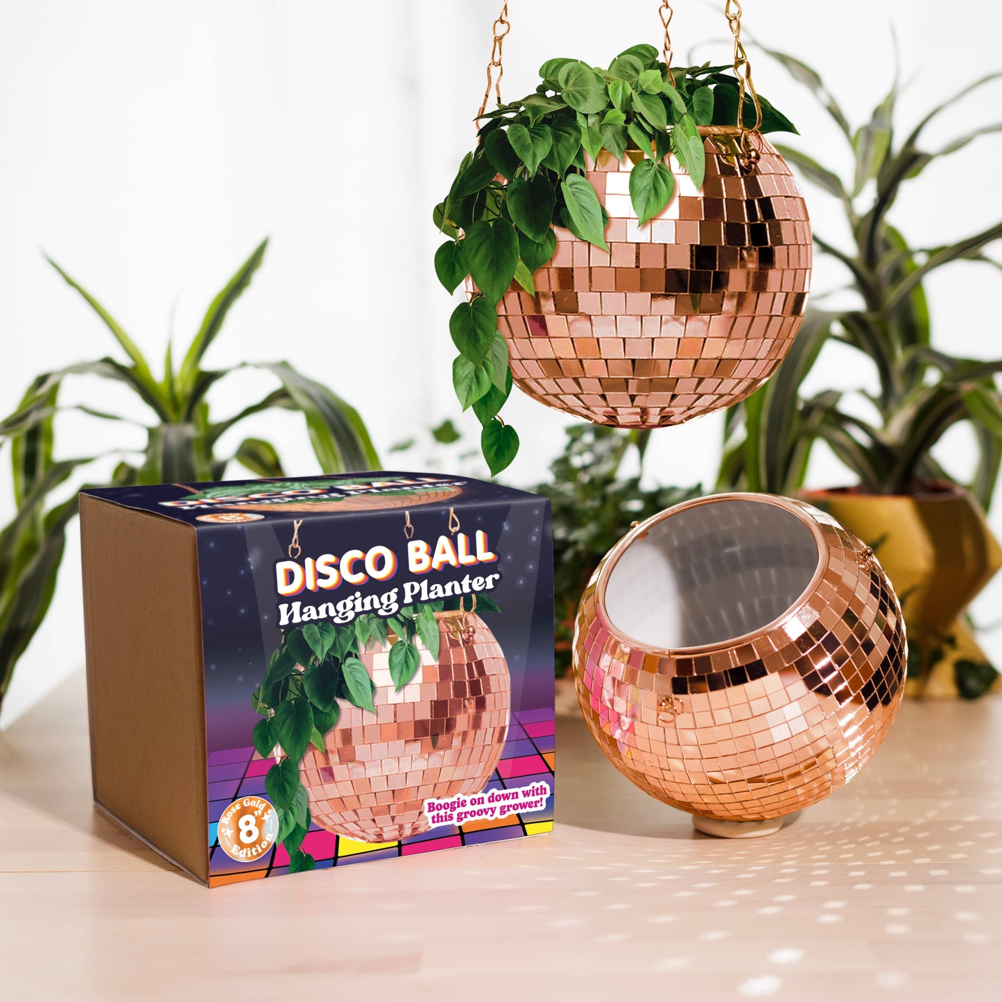 Disco Ball Hanging Planter - Rose Gold (8in)