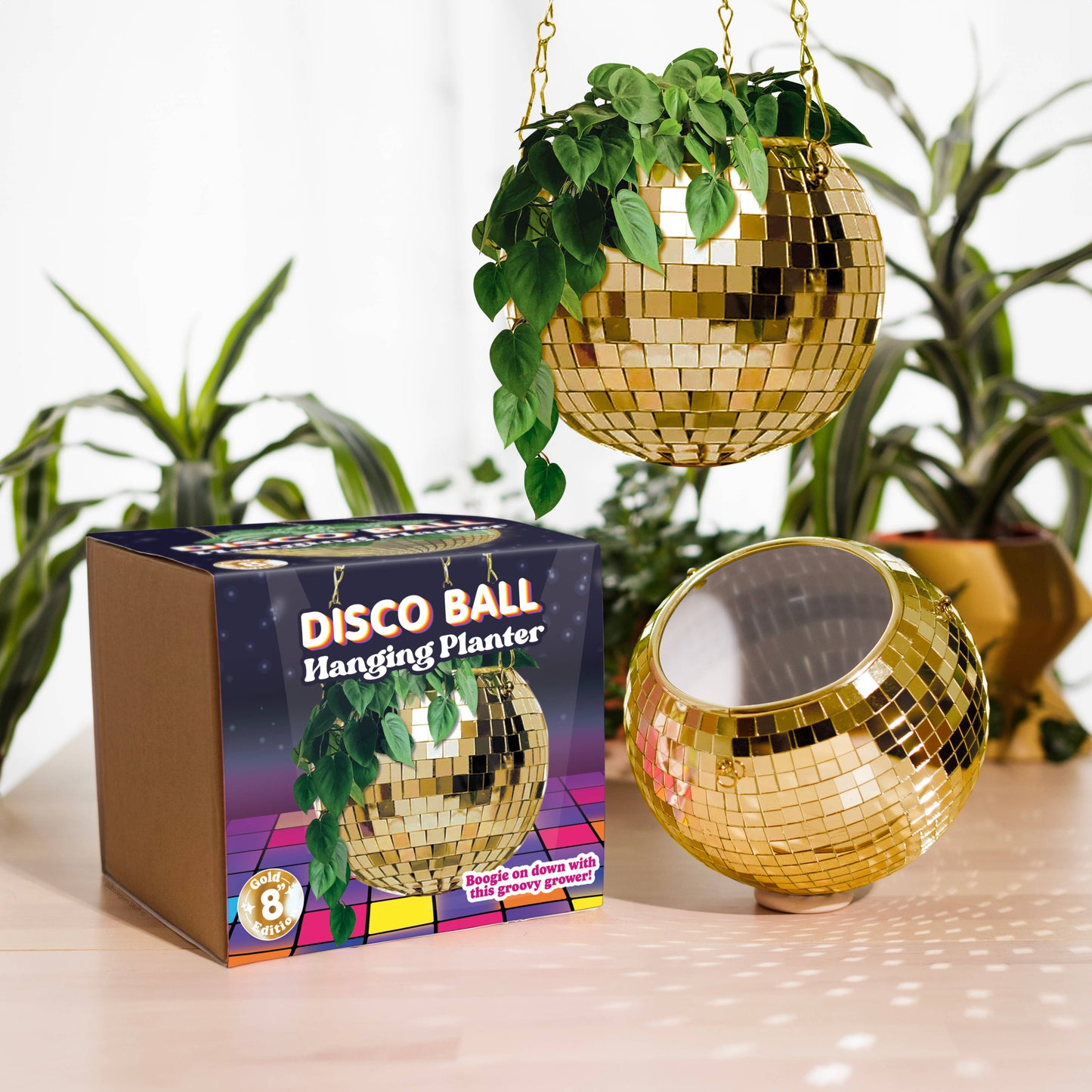 Disco Ball Hanging Planter - Gold (8in)