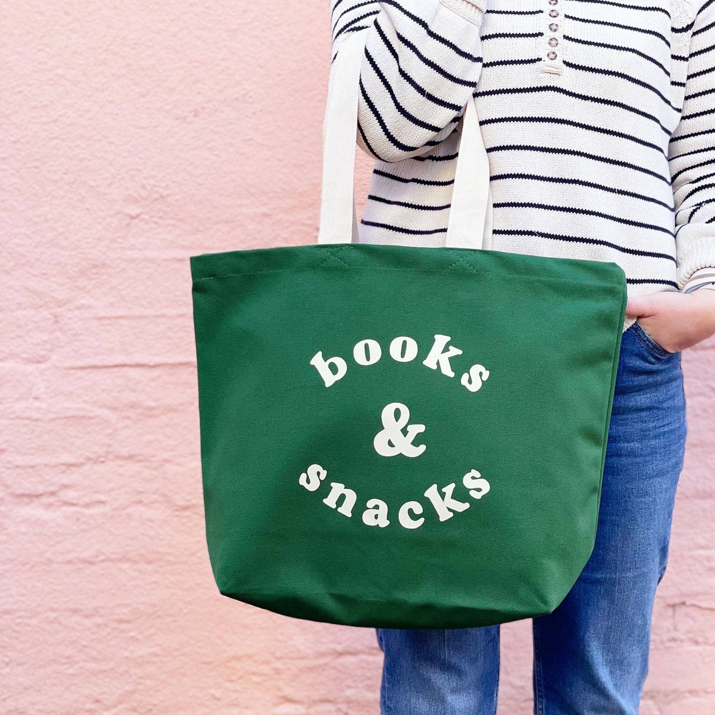 Books & Snacks Forest Green Canvas Tote Bag