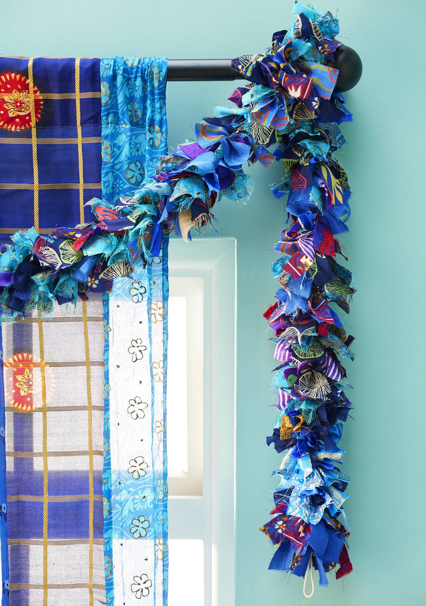Recycled Sari Eco Tinsel Garland Blue