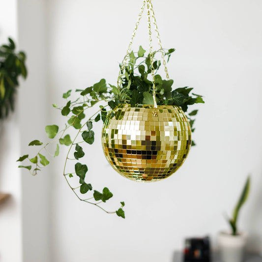 Disco Ball Hanging Planter - Gold (8in)