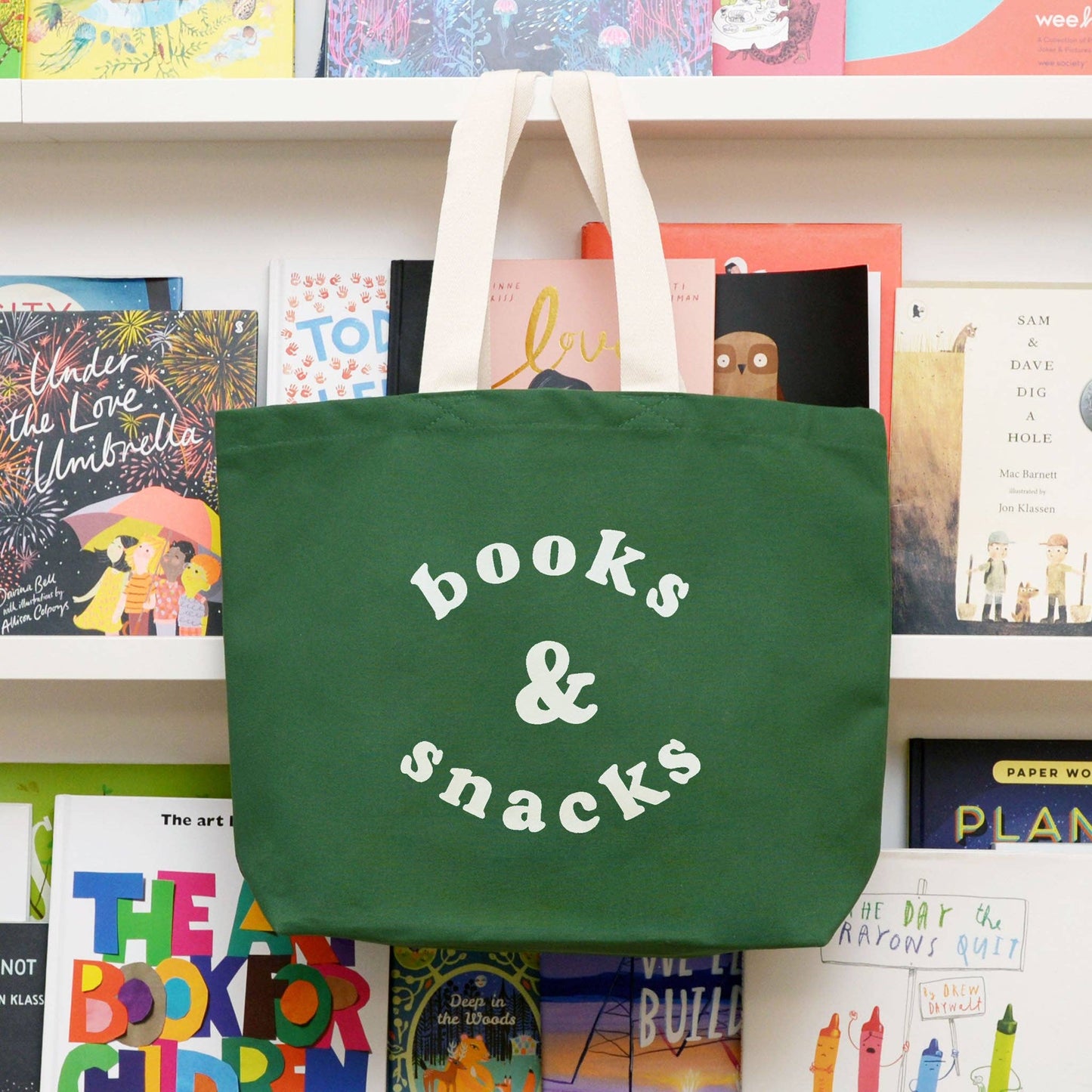Books & Snacks Forest Green Canvas Tote Bag