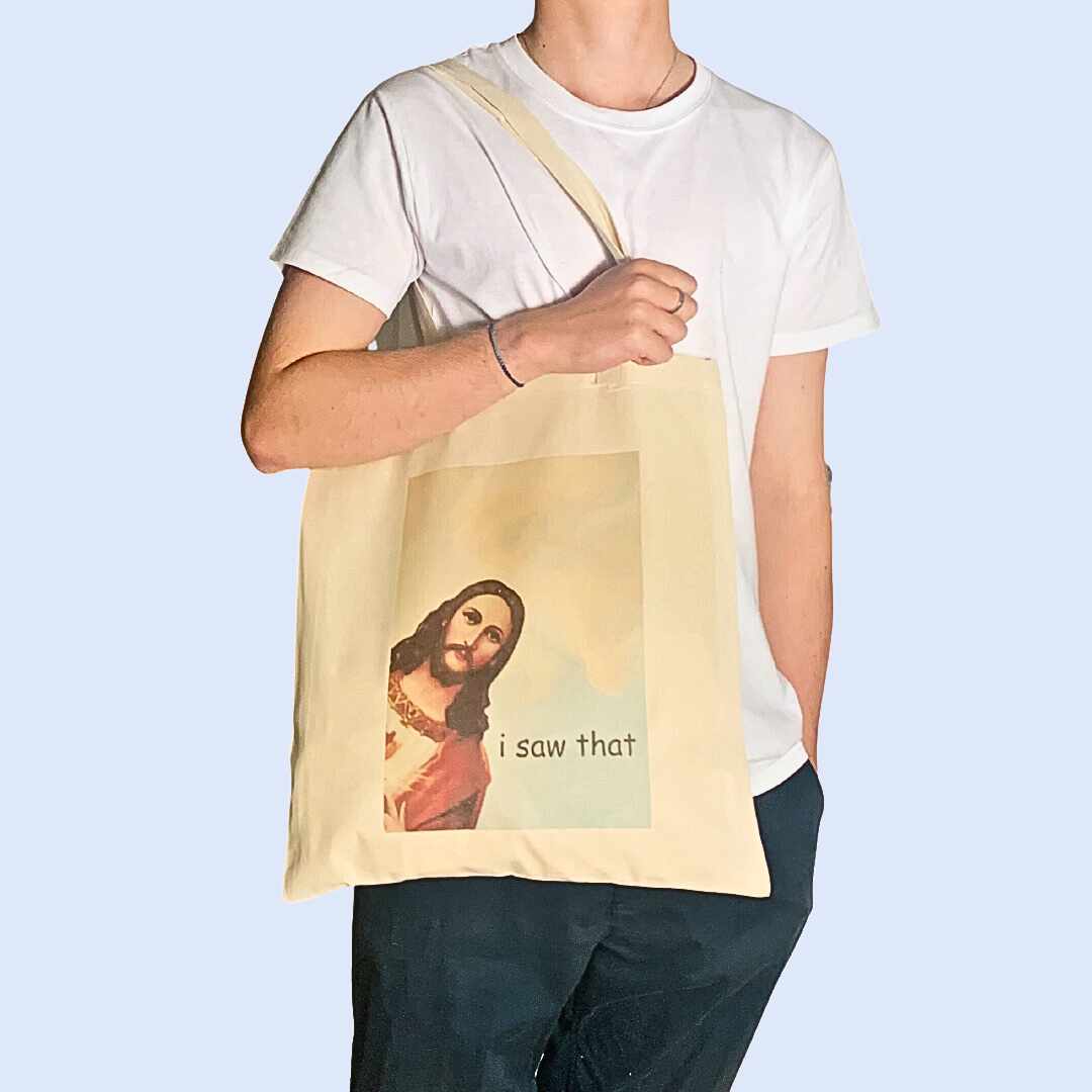 Jesus 'I Saw That' Meme Tote Bag