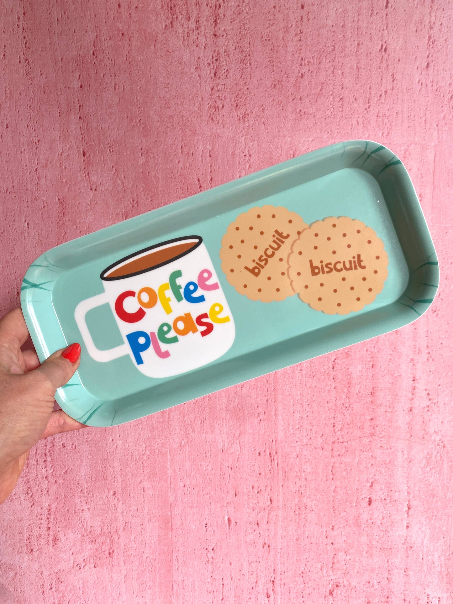 Coffee and Biscuits Melamine Tray Aqua