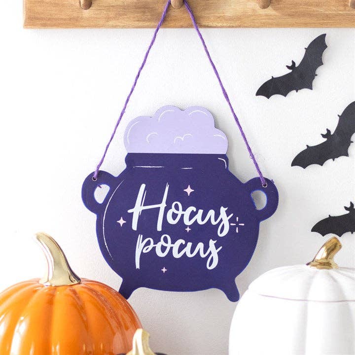 Hocus Pocus Cauldron Halloween Hanging Sign