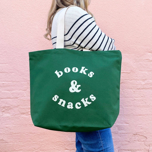Books & Snacks Forest Green Canvas Tote Bag