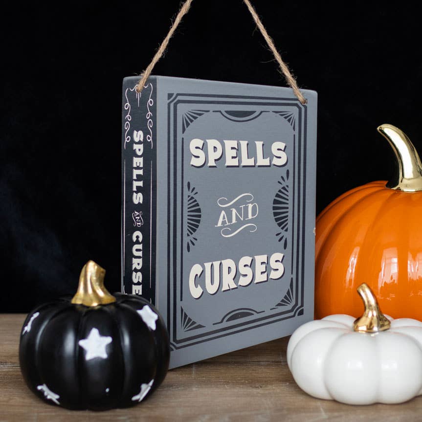 Spells And Curses Hanging Halloween Sign