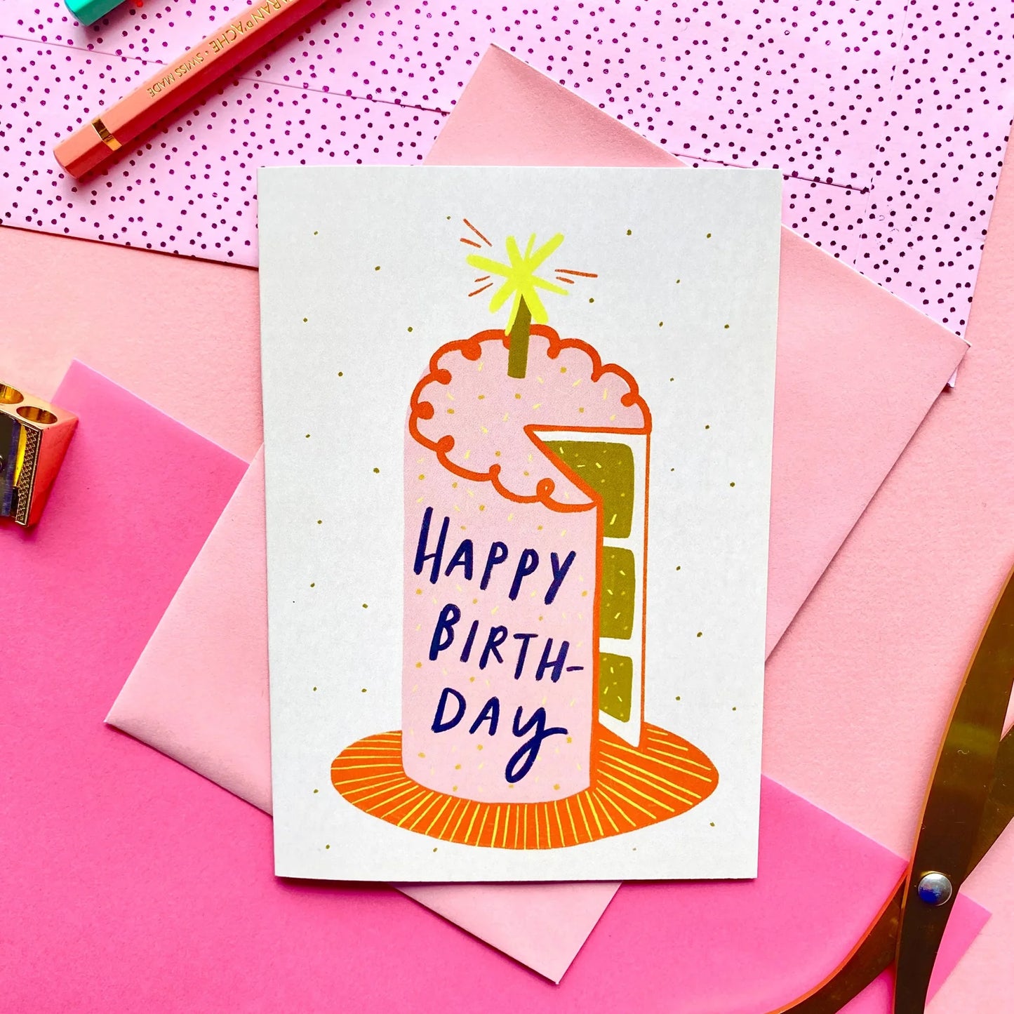 Happy Birthday Pink Cake Card